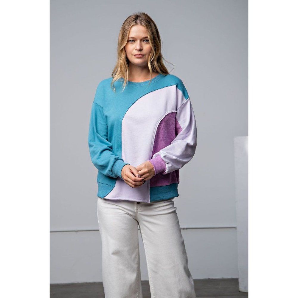 easel top long sleeve shirt Colorblock Pullover womens size small NEW soft top